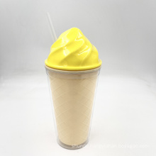 Hot sale Products Wholesale 16oz Reusable Double Wall Custom color Drink Ice Cream Plastic Cup with Lid